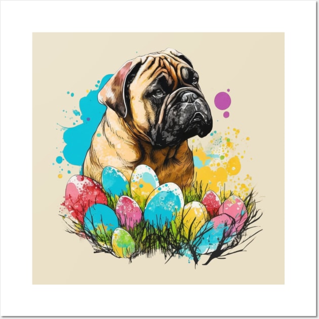 Bullmastiff Floral Easter Egg Watercolor Splatter Painting Dog Lover Pet Owner  Art Wall Art by joannejgg